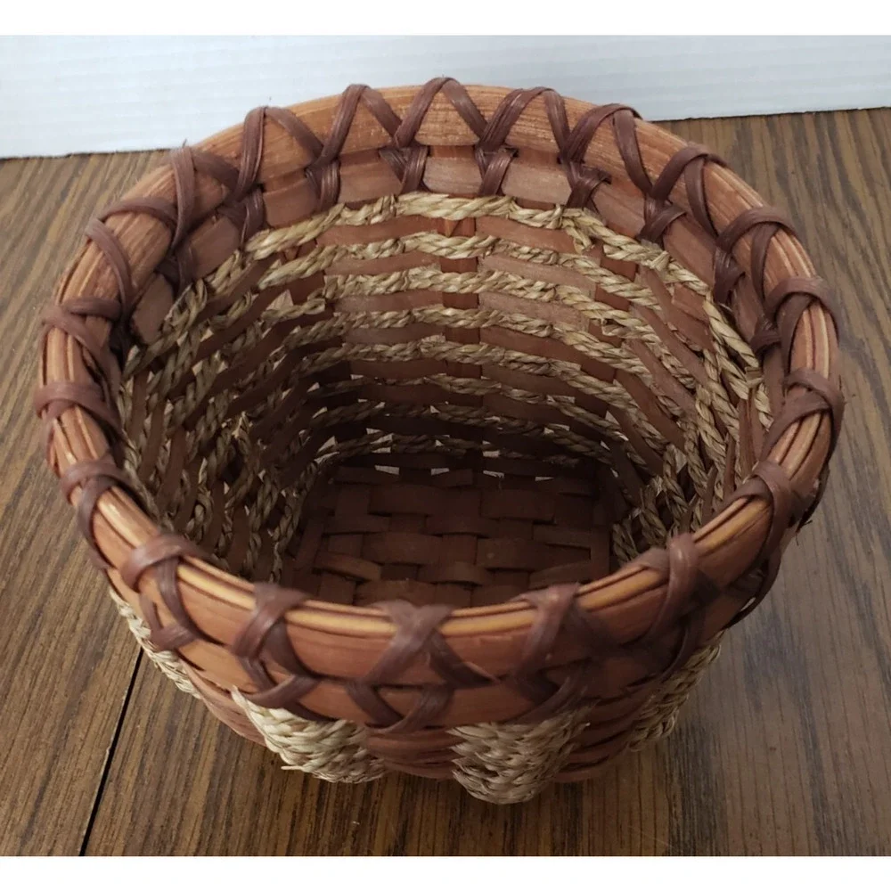Woven Wicker and Rope Weaved Small 5 Inch Wooden Basket